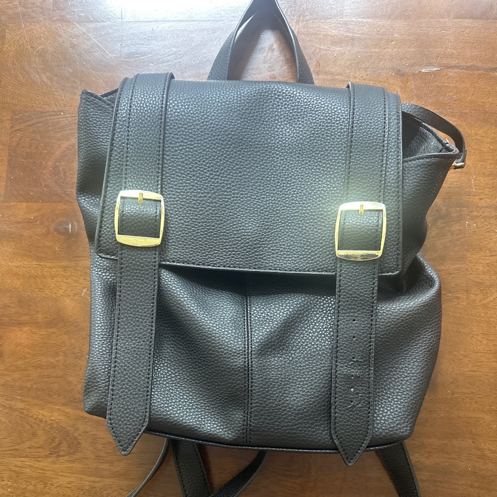 Steve Madden black faux leather backpack